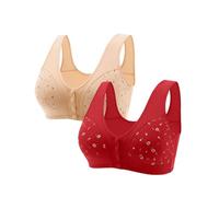 Daisy Women's Bra Without Underwire, Women's Bra with Front Closure, Cotton Soft Bra with Press Stud, Front Design for Seniors, Pack of 2, Rose Gold, 5XL