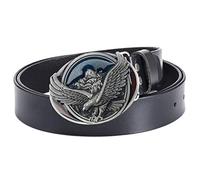 Daisybaby Men's Casual Leather Belt Vintage Jean Belts with Western Cowboy American Eagle Belt Buckle Black Size 40