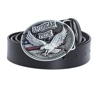 Daisybaby Men's Casual Leather Belt Vintage Jean Belts with Western Cowboy American Eagle Belt Buckle Black Size 36