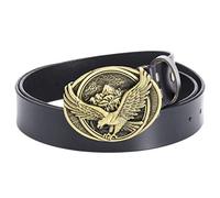 Daisybaby Men's Casual Leather Belt Vintage Jean Belts with Western Cowboy American Eagle Belt Buckle Black Size 38