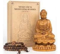 DAISYCRAFTVN Buddha Statue Indoor with Gift Box and 108 Bead Mala - Hand Carved Shakyamuni Buddha 15cm/6in for Meditation, Altar, Zen Decor - Buddhist Spiritual Gift Set for Peace and Mindfulness