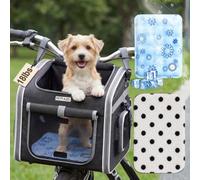 DaisyInner Dog Bike Basket for Small Dogs up to 8 kg, Pet Carrier,Dark Gray | Expandable Design, Cooling Mat Included, 2 Mesh Doors, Reflective Strips, Oxford Fabric, Bicycle Handlebar Mount, Travel Use