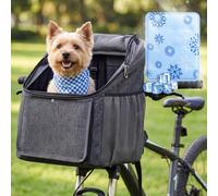 DaisyInner Dog Bike Basket for Small Dogs up to 8 kg,Pet Carrier,Light Gray | Expandable Design, Cooling Mat Included, 2 Mesh Doors, Reflective Strips, Oxford Fabric, Bicycle Handlebar Mount, Travel Use