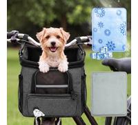 DaisyInner Dog Bike Basket with Cooling Mat Soft-Sided Ventilated Pet Bicycle Carrier Backpack Expandable Foldable Bike Booster Seat with Comfy & Padded Shoulder Strap Big Side Pockets, Max 18 Lbs