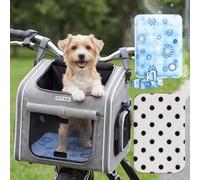 DaisyInner Expandable Dog Bike Basket Carrier with Cooling Mat, Foldable Pet Travel Bag with 2 Mesh Doors, Reflective Strips for Small and Medium Dogs and Cats, 14.5''x10.2''x12.9'', Gray