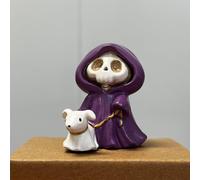 Daisylily Adorable Skull Grim Reaper Statue with Walking Dog Ghost Statue Figurine, Halloween Home Tabletop Decoration - Walking Dog