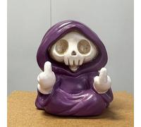 Daisylily Adorable Skull Grim Reaper Statue with Walking Dog Ghost Statue Figurine, Halloween Home Tabletop Decoration - Middle Finger