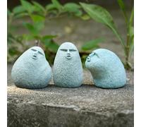 Daisylily Cute Stone Primitive Man Figurine: Funny Stoneman Statue for Outdoor Decor, Carving Face Garden Home Decoration Fish Tank Ornament - Set of 3