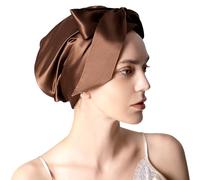 DAISYSILK 100% Mulberry Silk Bonnet for Sleeping Women, 22 Momme Grade-6A Hair Wrap with Elastic Stay& Tie Band On Head for Hair Care Short Long Curly Hair (Dark Brown)