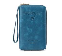 DAITET Passport Holder PU Leather Wallet for Men & Women, RFID Blocking Travel Wallet, Passport Holder Card Slots Document Organizer Wrist Strap (Turquoise)