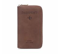 DAITET Passport Holder Wallet for Men & Women, RFID Blocking Travel Wallet, Passport Holder Card Slots Document Organizer Wrist Strap (Brown)
