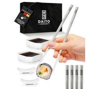DAITO DESIGN Chopsticks (White) Marble Look with Dipping Bowls and Ceramic Shelves [Set of 2] Chopsticks for Eating in a Gift Box with Delicious Ramen and Sushi Recipes to Recreate