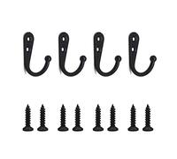 DaiUni Pack of 4 Wardrobe Hooks Wall Hooks Vintage Towel Hooks Clothes Hooks Iron Hooks Vintage Country House Retro (Black)
