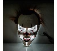DAIVARNING Halloween LED Grimace Mask Clown Mask Light Skull Mask Ghost Horror Halloween Cosplay Skeleton Mask Light Neon Scary for Adults Men Women (A)