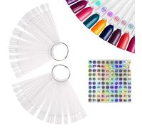 DAIXIANGER 100Pcs Nail Swatch Sticks with 2 Rings & Holographic Number Stickers, Clear Fan-shaped Nail Art Display & Practice Sticks for Home or Salon Use