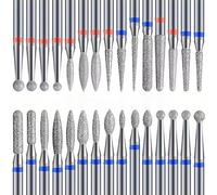 DAIXIANGER 30Pcs Silver Diamond Nail Drill Bits Set, Professional Nail File Drill Bits for Manicure & Pedicure, Multi-Grit Cuticle Clean & Remove Gel Polish Drill Bits Kit