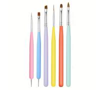 DAIXIANGER 6PCS Nail Art Brushes Set, Professional Nail Design Tools with French Tip Brush, Liner Brushes for Nails, Builder Gel Brush & Nail Dotting Tool for DIY Nail Art