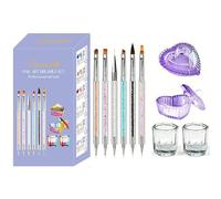 DAIXIANGER Nail Art Brush & Crystal Cup Set, 6Pcs Double-Ended Nail Brushes with 4Pcs Glass Dappen Dishes, Manicure Tools for Acrylic Liquid, Powder & Gel Polish Application-Purple