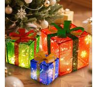 Daixilan Christmas Decorations, Set of 3 Christmas Lighted Gift Boxes 60 LED,Day Decorations Outdoor Indoor and Christmas Tree Decorations, Warm Light