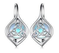 Daixiya Irish Celtic Earrings 925 Sterling Silver Moonstone Celtic Knot Leverback Ireland Jewelry Gifts for Women Girls Wife, Sterling Silver, Artificial Moonstone