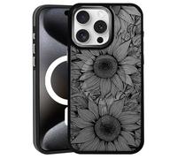 DAIZAG Magnetic Case for iPhone 13 Pro, [All-Around Shockproof Corners] [Compatible with MagSafe], Black Translucent Matte Cover,Blooms Sunflower Floral