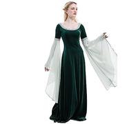 daizbella Medieval Renaissance Costume Dress Handmade Historical Retro Dress Velvet Gown with Chiffon Sleeves, Dark Green, Medium