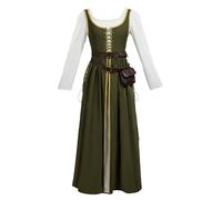 daizbella Medieval Renaissance Dress Retro Viking Fake Two Piece Dress with Wasit Bag