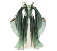 daizbella Medieval Renaissance Elf Style Costume, Green Dress with Sleeves for Cosplay