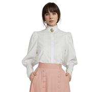 daizbella Victorian Blouse Women Puff Sleeve Blouse Button Down Ruffle Dressy Shirts Tops