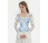 daizbella Women Renaissance Corset Tops Medieval Cute Floral Boned Bust Support Silk Cotton Fabric Bustier Bodice