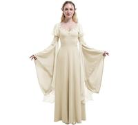 Daizbella Women's Renaissance Bell Sleeves Medieval Fantasy Dress, Beige, Large