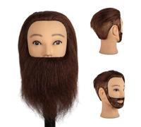 DaizySight Barber Mannequin Head Male Beard with 100% Human Hair, Brown 12" | Male Haircut Practicing Head with Beard & Thick Hair, Hairdresser Manikin Doll Head for Training Hair Styling