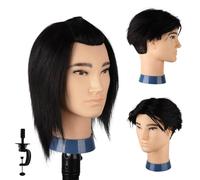 DaizySight Barber Mannequin Head Male with 100% Human Hair for Cutting | Male Practicing Head with Thick Hair, Hairdresser Manikin Doll Head for Training Hair Styling (Black Hair, 13 Inches)