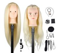 DaizySight Hair Styling Training Head with 50% Real Human Hair, 23" Cosmetology Mannequin Head Hairdressing Manikin Doll Head with Clamp & Styling Tools, Blond