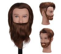 DaizySight Man Hairdressing Head 100% Real Hair with Beard, Hairstyle Head Male Haircut Practice Head with Brown Hair, Hairdresser Head Mannequin Head Doll Head with Table Clamp (Soft Hair)