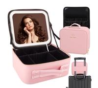 DaizySight Travel Makeup Bag with Led Light Mirror Large Capacity, Pink | Cosmetic Organizer Vanity Travel Case for Make up with Adjustable Compartment