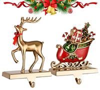 DAJAMAI 2 Pack Christmas Stocking Holders, Reindeer and Santa Claus Metal Hooks for Mantel Fireplace Hanger for Christmas Party Decoration