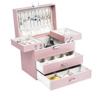 Dajasan Jewellery Box for Girls, Jewellery Organiser Box, PU Leather Jewellery Organiser, Gift Idea for Mothering Sunday, Valentine's Day, Christmas, New Year (Pink)
