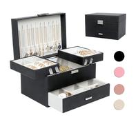 Dajasan Jewelry Box for Women 3 Layers Large Jewelry Organizer with velvet Travel Jewelry Storage Organizer Jewelry Case for Earring, Ring, Necklace, Bracelets