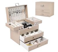 Dajasan Jewelry Organizer Box, Large Jewelry Storage Box, PU Leather Jewelry Storage Case for Valentine's Day, Birthday, Mother's Day, Christmas (Champagne)