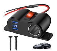 DAJASD 12V USB Cigarette Lighter Panel Socket Car Charger 120W Dual Ports PD3.0 and QC3.0 Dual USB Socket Cigarette Lighter with Switch for Car, RV, Boat 12V-24V