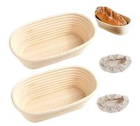 DAJASD Banneton Bread Proofing Basket, 2PCS 25cm/10Inch Oval Natural Sourdough Proving Basket, Rattan Proofing Basket with Linen Cloth Liner, Sourdough Bread Professional Home Making Tool Kit