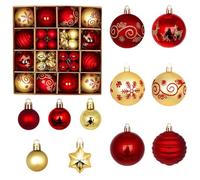 DAJASD Christmas Baubles, 44PCS Red and Gold Christmas Tree Decorations Set with Hooks, 6 & 3CM Shatterproof Ball Ornaments, Hanging Balls Sets for Decorations Festive Holiday Home Party