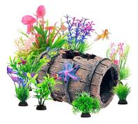 DAJASD Fish Tank Decorations, 9PCS 10x7CM Aquarium Broken Barrel Cave Decor with Plastic Plants, Betta Fish Tank Accessories, Safe and Non-Toxic Fish Tank Ornaments, Fish Tank Mountain Cave Ornaments