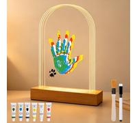 DAJASD Handprint Set Family, Baby Handprint and Footprint Set with Space for 5, Finger Paints Children Non-Toxic with 5 PS Plates & LED Night Light for Gift Mother's Day Gift Father's Day Gift