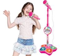 DAJASD Kids Microphone and Stand, Adjustable Kids Karaoke Machines with Flashing Stage Lights, Sing Musical Toy with Flashing Stage Lights for Girls, Microphone with Stand for Kids 8-12 Birthday Gift