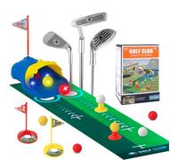 DAJASD Kids Toy Golf Set, Kids Golf Clubs Set with Dinosaur Automatic Ball Returner, 4 Led Light Up Night Golf Balls, Putting Mat, 3 Clubs, 2 Practice Holes, Kids Golf Garden Games for Boys Girls 3-8