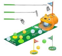 DAJASD Kids Toy Golf Set, Kids Golf Clubs Set with Dinosaur Automatic Ball Returner, 4 Led Light Up Night Golf Balls, Putting Mat, 3 Clubs, 2 Practice Holes, Kids Golf Garden Games for Boys Girls