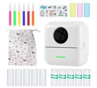 DAJASD Mini Printer, Portable Mini Photo Printer, Thermal Printer with 8 Rolls Printer Paper and 6 Colouring Pencils, Smartphone Bluetooth Printer, Pocket Printer for List, Notes, Pictures, Travel,