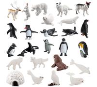DAJASD Pack of 26 Arctic Antarctic Ocean Sea Animal Figures, Polar Toy Figures, Mini Plastic Polar Animal Figure with Igloo Model Penguin Polar Bear Seal Snow Owl Under the Sea Life Figures for